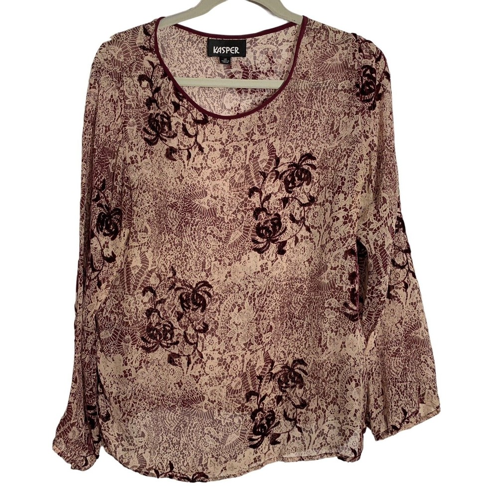 Kasper Vintage Women's Size 12 Wine Red Sheer Top Silk Blend Blouse
